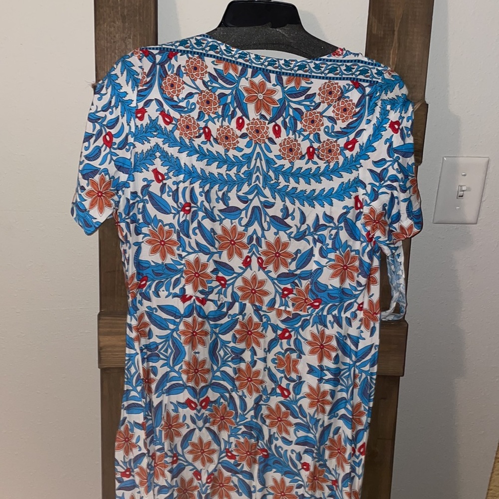 Bohemian Gypsy Floral Print Dress Tie Sleeve Slit - Picture 13 of 15